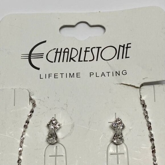 Charlestone Jewelry Set Necklace and Earrings Silvertone Lifetime Plating NWT - Picture 2 of 7
